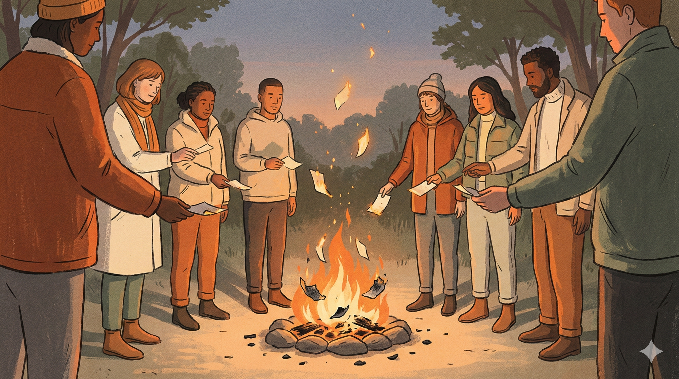 Cover illustration for The Fire Ceremony — ritual of letting go and building anew