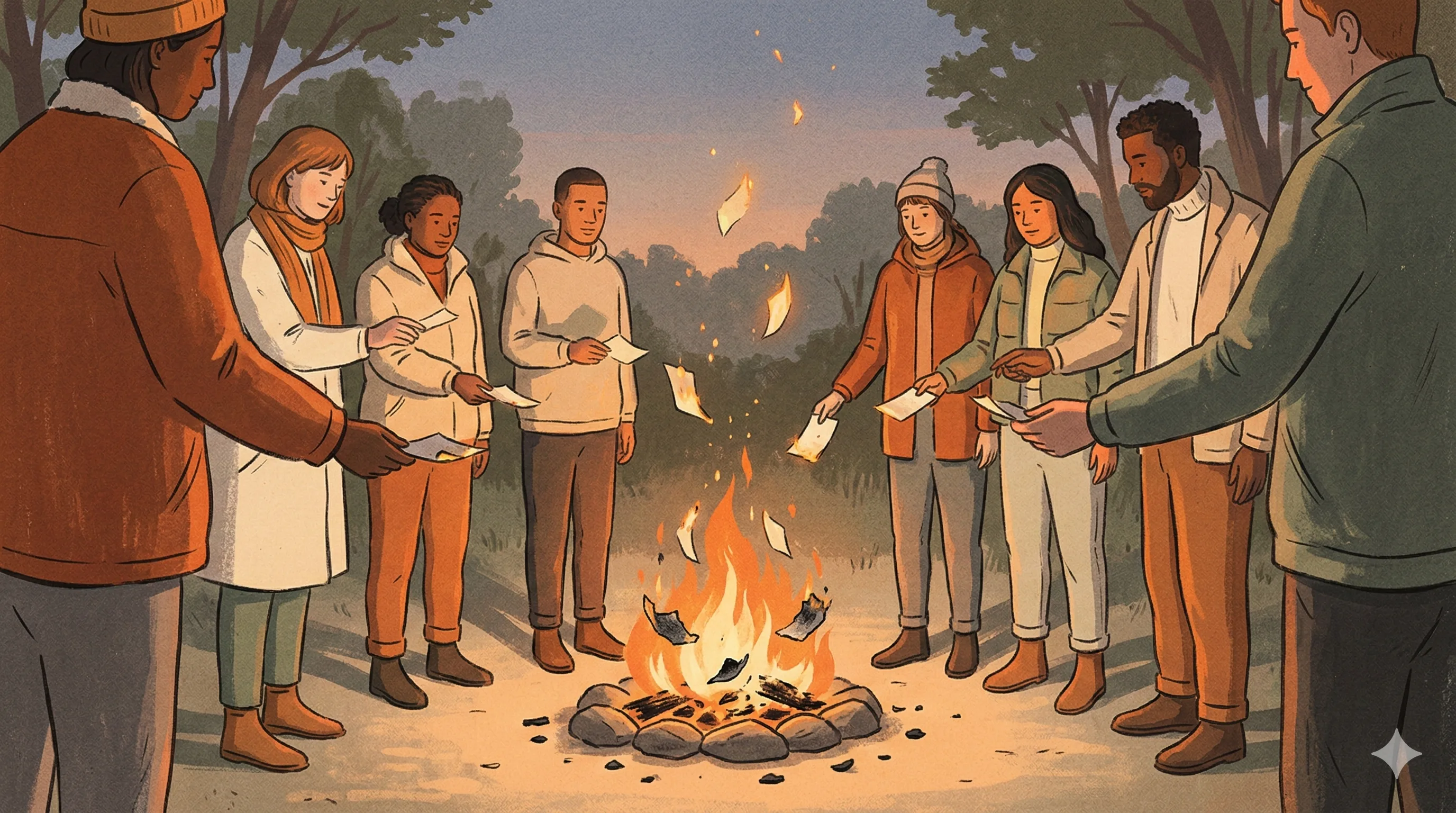Cover illustration for The Fire Ceremony — ritual of letting go and building anew